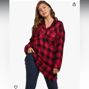 Umgee red buffalo plaid tunic top